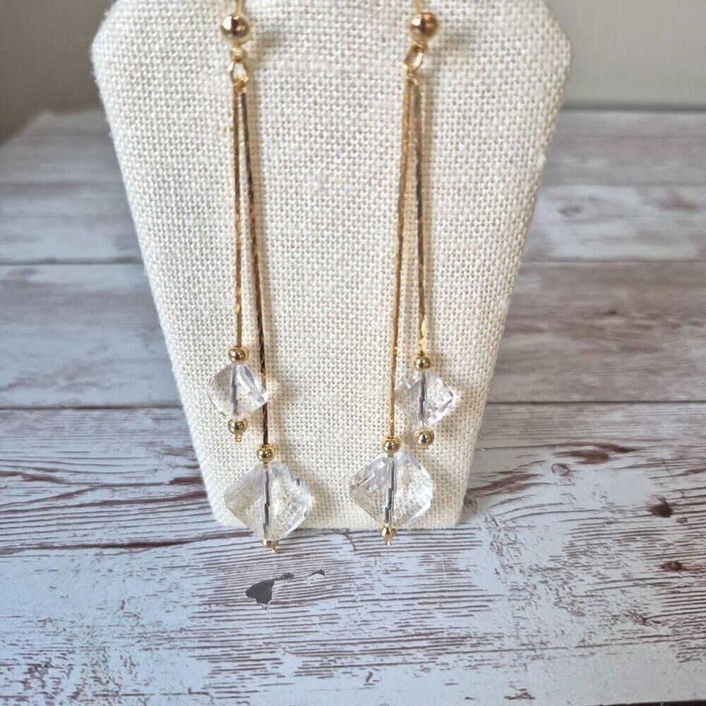 Women's Gold and Square Faceted Drops
